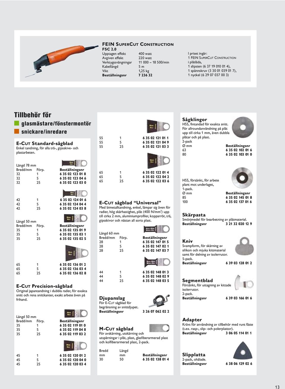 slipsten (6 37 19 010 01 4), 1 spännskruv (3 30 01 039 01 7), 1 nyckel (6 29 07 037 00 3) Tillbehör för glasmästare/fönstermontör snickare/inredare E-CUT Standard-sågblad Enkel tandning, för alla