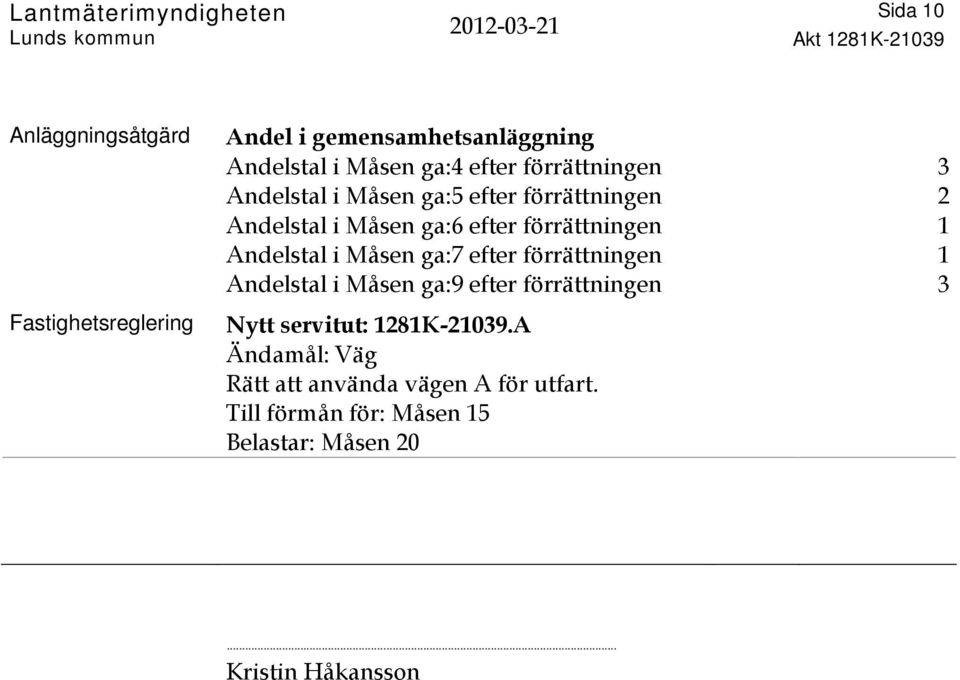 förrättningen 1 Andelstal i Måsen ga:9 efter förrättningen 3 Nytt servitut: 1281K-2139.