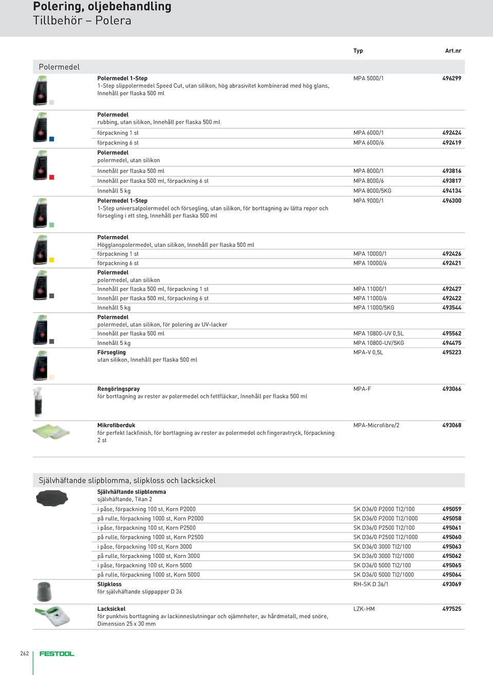 förpackning 1 st MPA 6000/1 492424 förpackning 6 st MPA 6000/6 492419 polermedel, utan silikon Innehåll per flaska 500 ml MPA 8000/1 493816 Innehåll per flaska 500 ml, förpackning 6 st MPA 8000/6