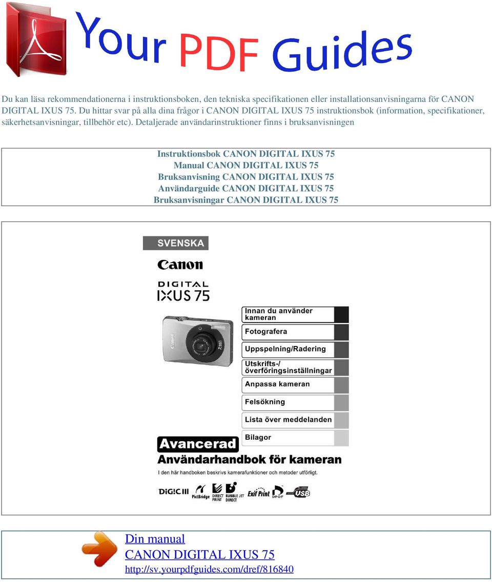 Du hittar svar på alla dina frågor i instruktionsbok (information, specifikationer,