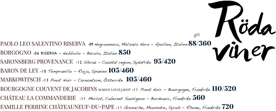 Carnuntum, Österrike 105/460 BOURGOGNE COUVENT DE JACOBINS MAISON LOUIS JADOT -11 Pinot Noir - Bourgogne, Frankrike 110/520 CHÁTEAU LA COMMANDERIE