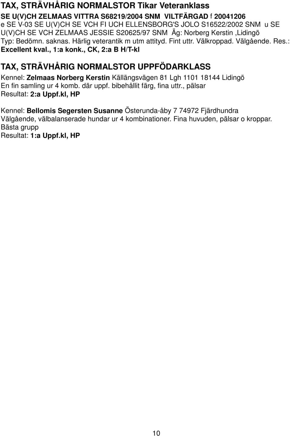 , CK, 2:a B H/T-kl TAX, STRÄVHÅRIG NORMALSTOR UPPFÖDARKLASS Kennel: Zelmaas Norberg Kerstin Källängsvägen 81 Lgh 1101 18144 Lidingö En fin samling ur 4 komb. där uppf. bibehållit färg, fina uttr.