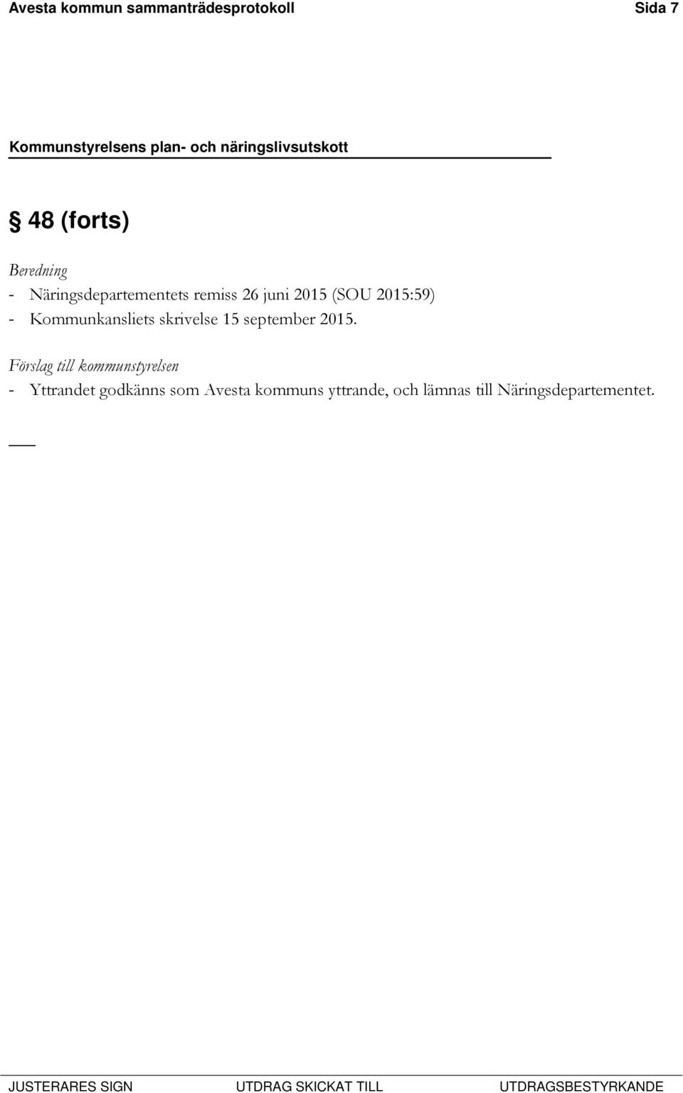 Kommunkansliets skrivelse 15 september 2015.
