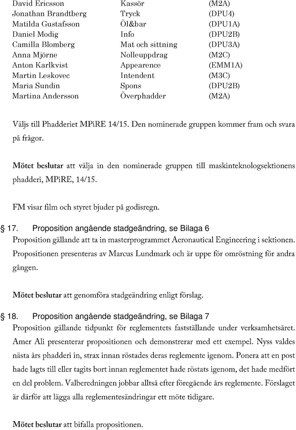 Karlkvist Appearence (EMM1A) Martin Leskovec Intendent (M3C) Maria Sundin Spons (DPU2B) Martina Andersson