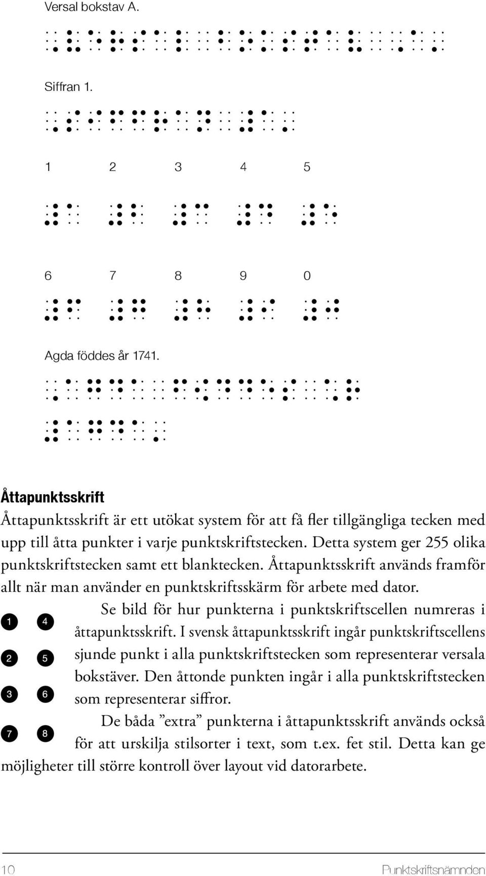 Detta system ger 255 olika punktskriftstecken samt ett blanktecken. Åttapunktsskrift används framför allt när man använder en punktskriftsskärm för arbete med dator.