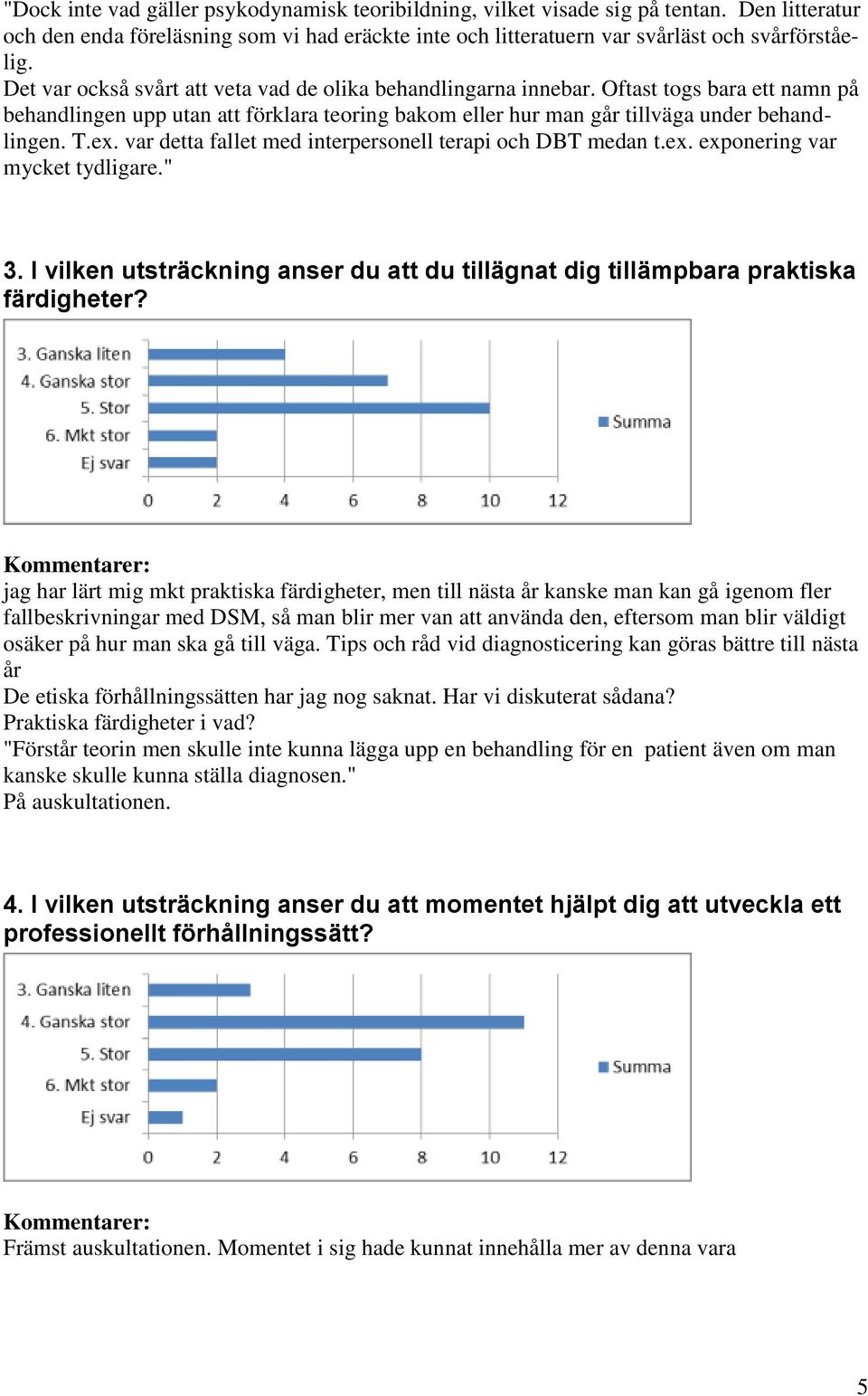 var detta fallet med interpersonell terapi och DBT medan t.ex. exponering var mycket tydligare." 3. I vilken utsträckning anser du att du tillägnat dig tillämpbara praktiska färdigheter?