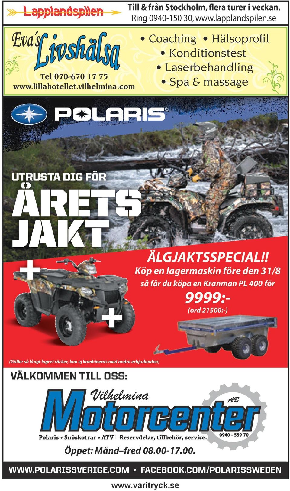 ! VÄSKA & VINSCH Köp en lagermaskin FÖR ENDAST före den 31/8 så 1240:- får du köpa en Kranman PL 400 för 9999:- inkl.