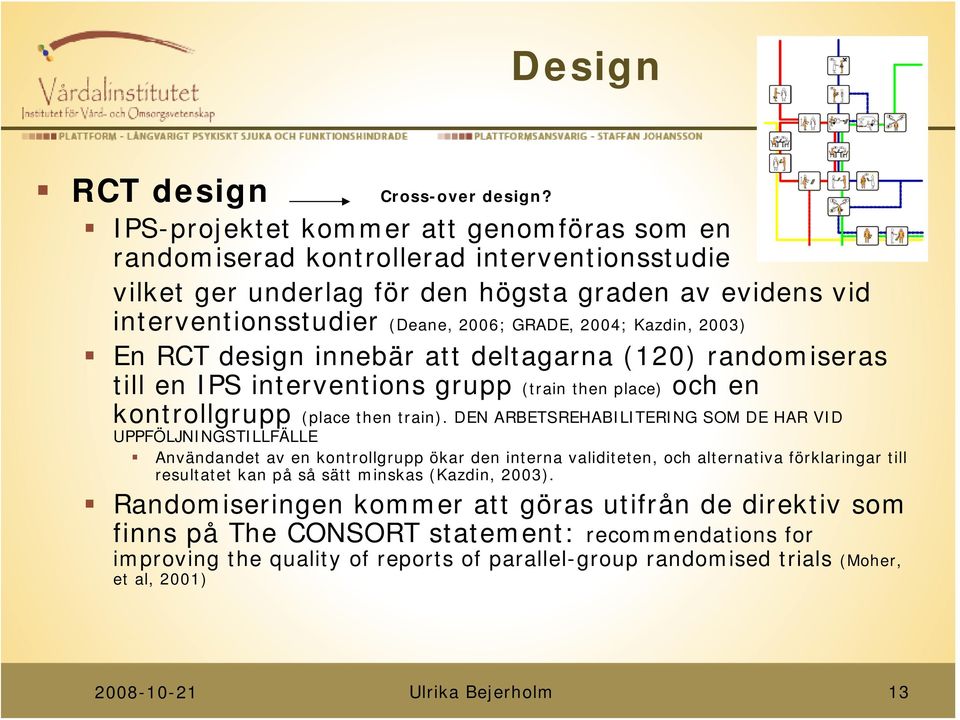 Kazdin, 2003) En RCT design innebär att deltagarna (120) randomiseras till en IPS interventions grupp (train then place) och en kontrollgrupp (place then train).