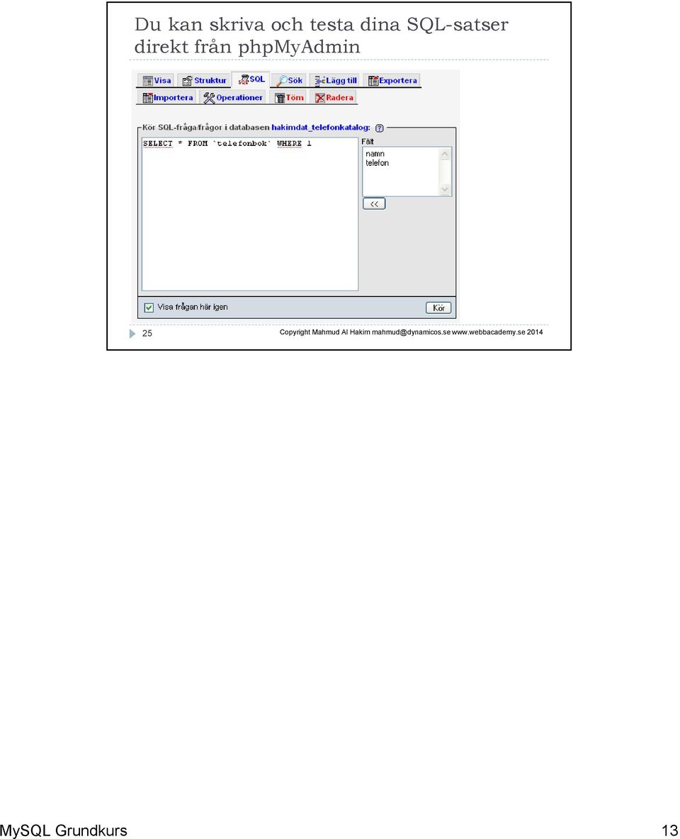 SQL-satser direkt
