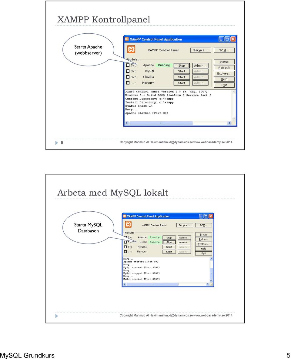 med MySQL lokalt Starta