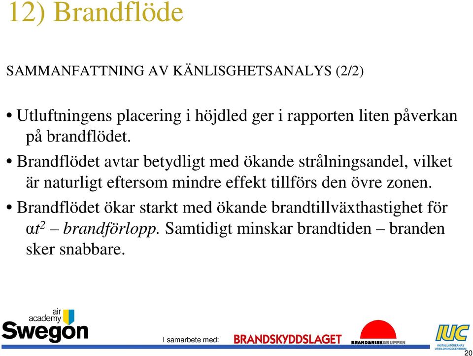 Brandflödet avtar betydligt med ökande strålningsandel, vilket är naturligt eftersom mindre effekt