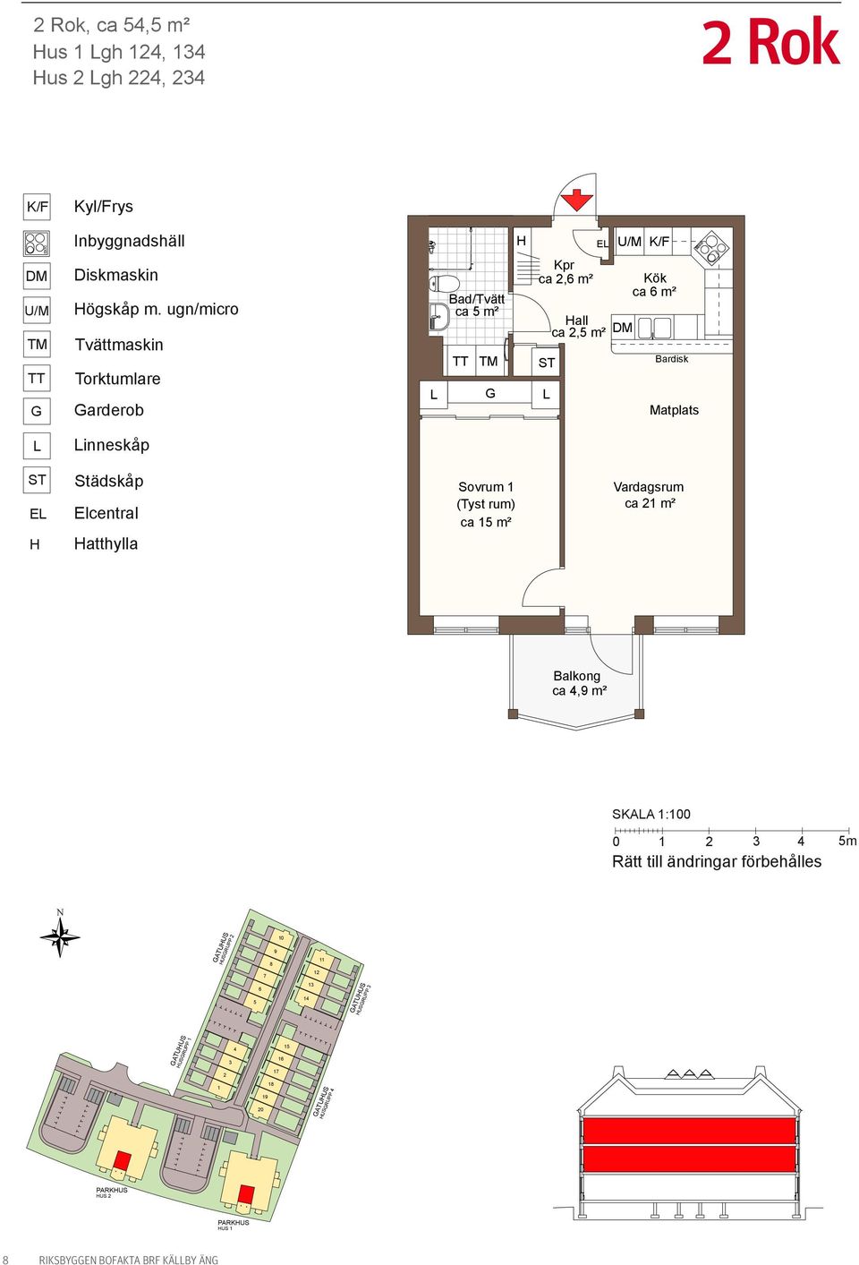 Städskåp Elcentral Hatthylla Sovrum 1 (Tyst rum) ca 15 m² Vardagsrum ca 21 m² Balkong ca 4,9 m² SAA 1:100 0 1 2 3 4 5m Rätt till