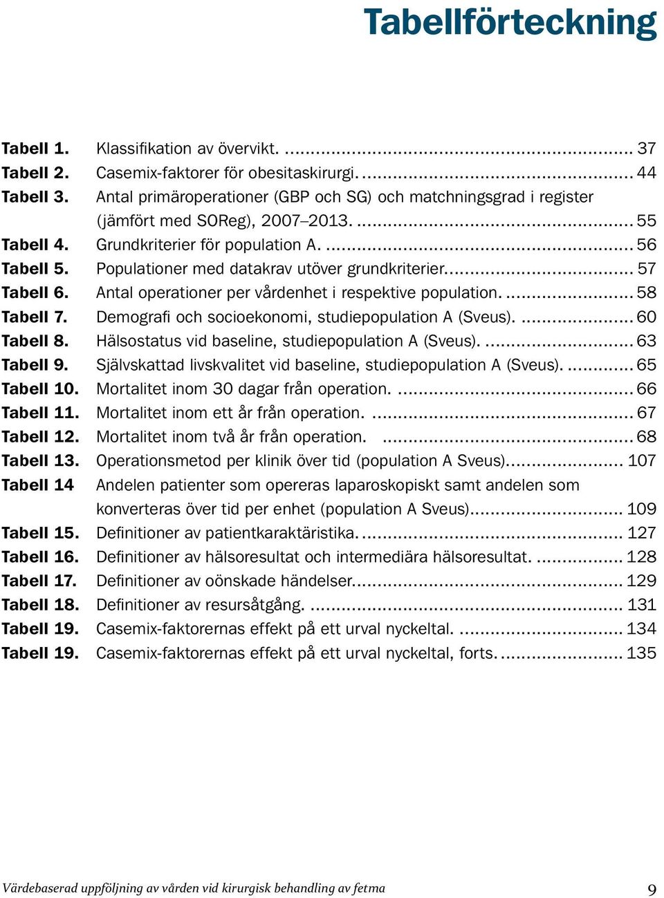 Populationer med datakrav utöver grundkriterier. 57 Tabell 6. Antal operationer per vårdenhet i respektive population. 58 Tabell 7. Demografi och socioekonomi, studiepopulation A (Sveus). 60 Tabell 8.