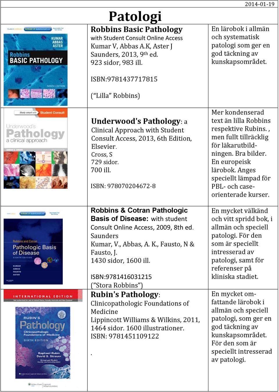 ISBN:9781437717815 ( Lilla Robbins) Underwood's Pathology: a Clinical Approach with Student Consult Access, 2013, 6th Edition, Elsevier. Cross, S 729 sidor. 700 ill.