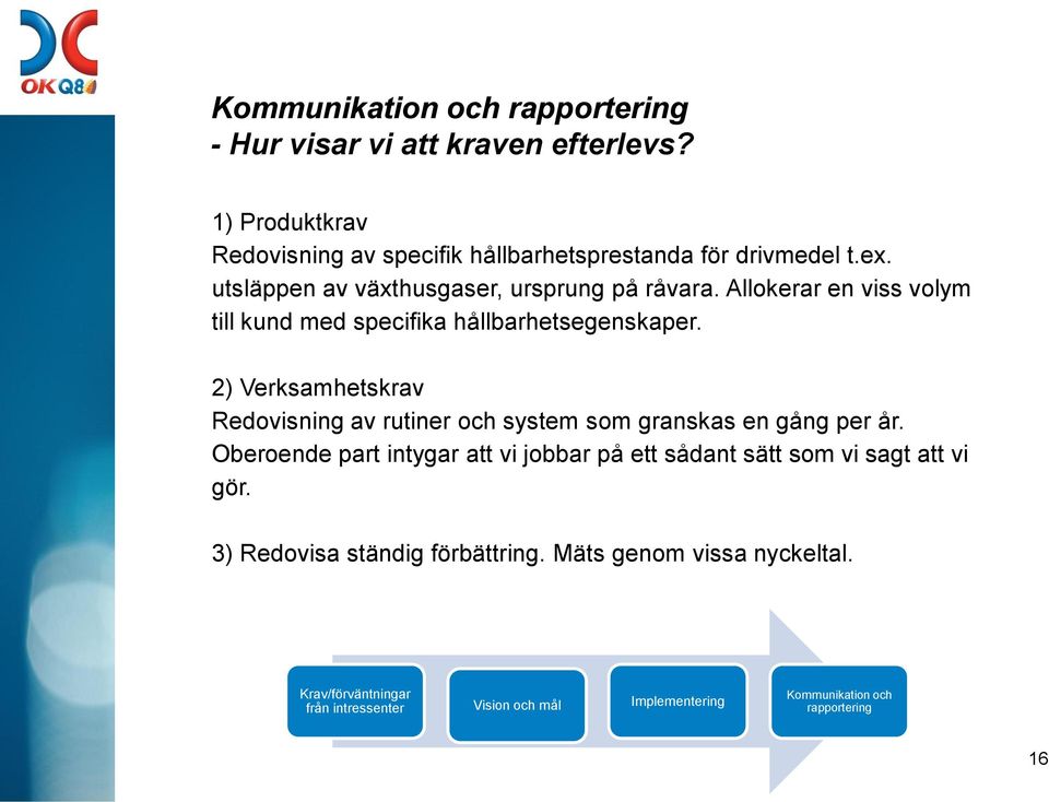 2) Verksamhetskrav Redovisning av rutiner och system som granskas en gång per år.