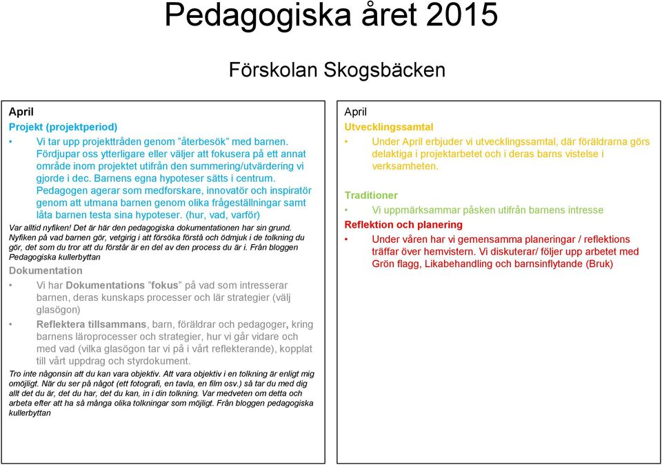 Pedagogen agerar som medforskare, innovatör och inspiratör genom att utmana barnen genom olika frågeställningar samt låta barnen testa sina hypoteser. (hur, vad, varför) Var alltid nyfiken!
