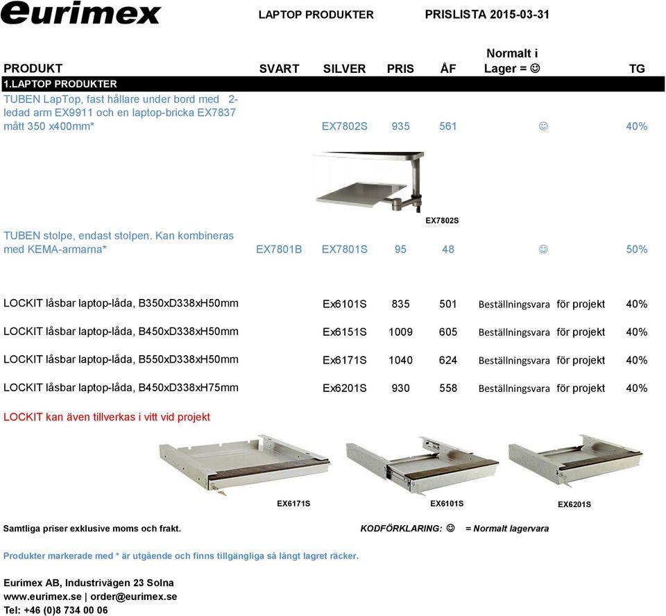 Kan kombineras med KEMA-armarna* EX7801B EX7801S 95 48 J 50% LOCKIT låsbar laptop-låda, B350xD338xH50mm Ex6101S 835 501 Beställningsvara för projekt 40% LOCKIT låsbar laptop-låda, B450xD338xH50mm