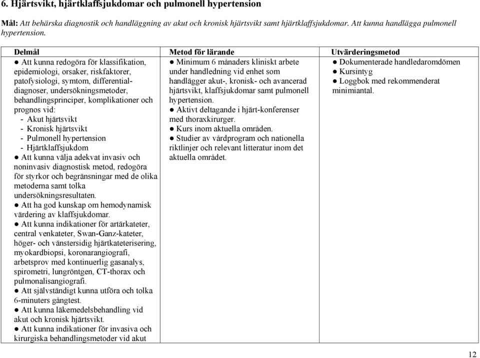 Delmål Metod för lärande Utvärderingsmetod Att kunna redogöra för klassifikation, epidemiologi, orsaker, riskfaktorer, patofysiologi, symtom, differentialdiagnoser, undersökningsmetoder,