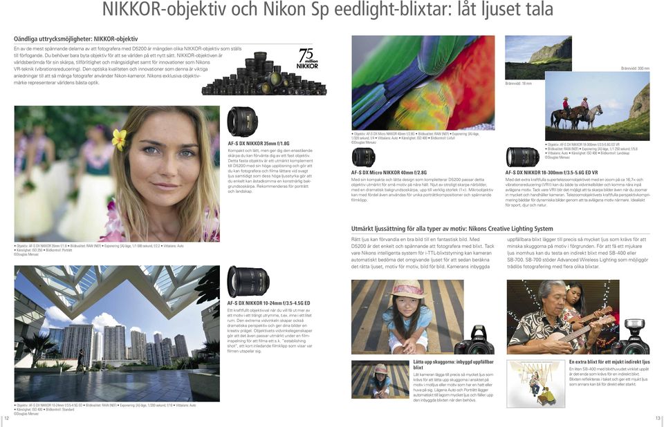 NIKKOR-objektiven är världsberömda för sin skärpa, tillförlitlighet och mångsidighet samt för innovationer som Nikons VR-teknik (vibrationsreducering).