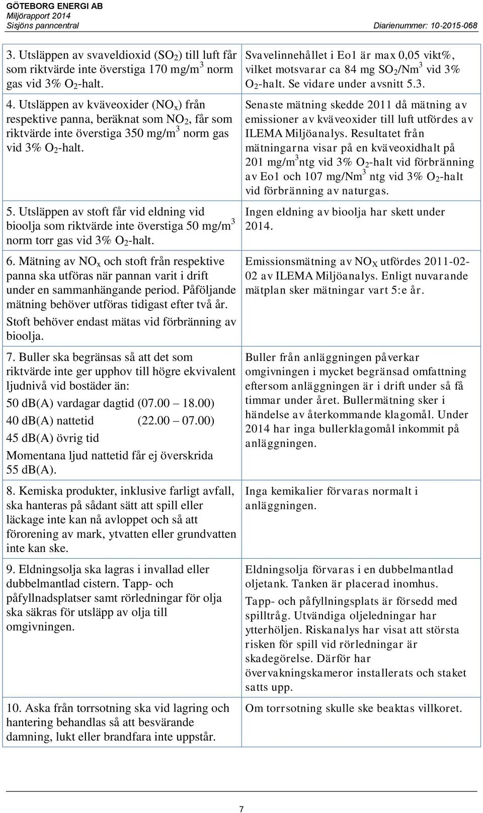 Utsläppen av stoft får vid eldning vid bioolja som riktvärde inte överstiga 50 mg/m 3 norm torr gas vid 3% O 2 -halt. 6.