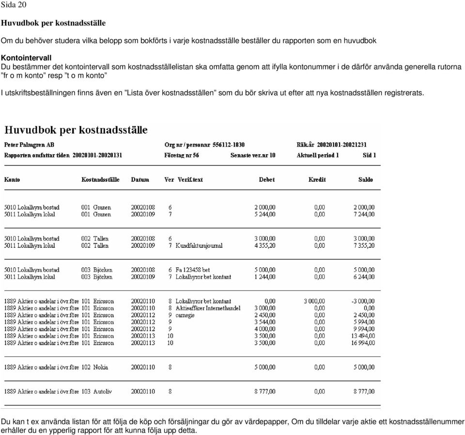 utskriftsbeställningen finns även en Lista över kostnadsställen som du bör skriva ut efter att nya kostnadsställen registrerats.