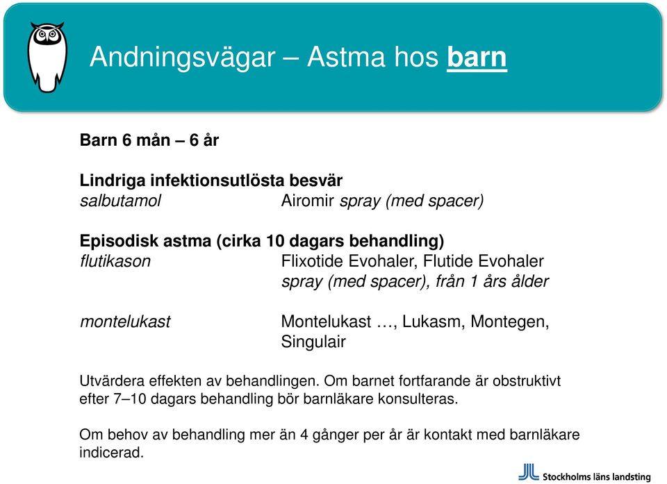 montelukast Montelukast, Lukasm, Montegen, Singulair Utvärdera effekten av behandlingen.