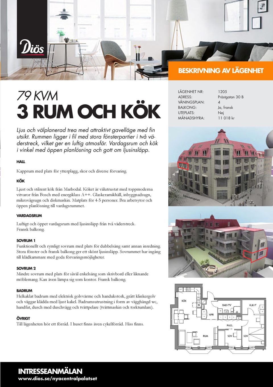 Kapprum med plats för ytterplagg, skor och diverse förvaring. mikrovågsugn och diskmaskin. Matplats för 4-5 personer. Bra arbetsytor och öppen planlösning till vardagsrummet.