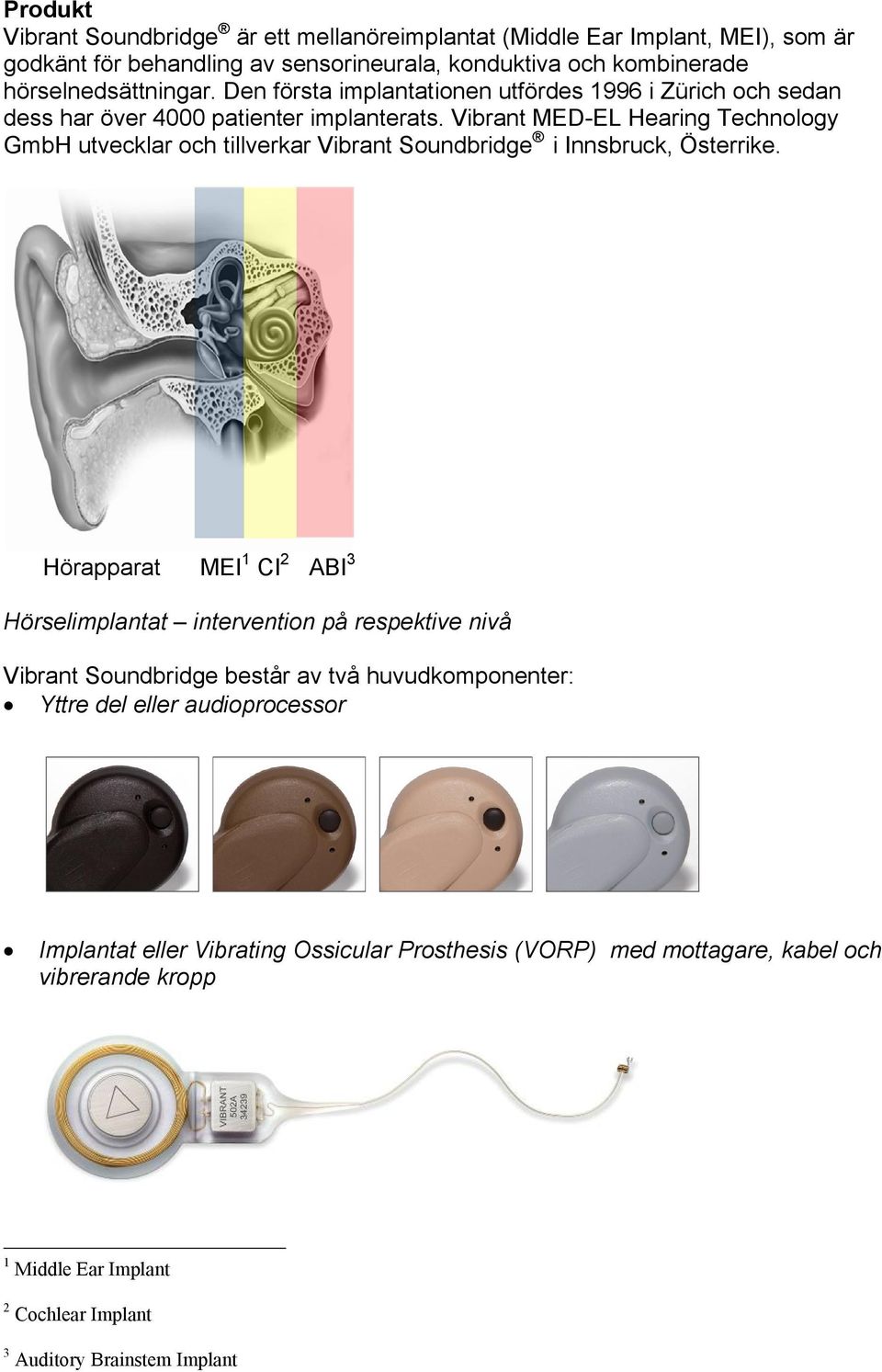 Vibrant MED-EL Hearing Technology GmbH utvecklar och tillverkar Vibrant Soundbridge i Innsbruck, Österrike.