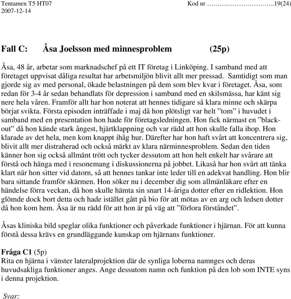 Åsa, som redan för 3-4 år sedan behandlats för depression i samband med en skilsmässa, har känt sig nere hela våren.