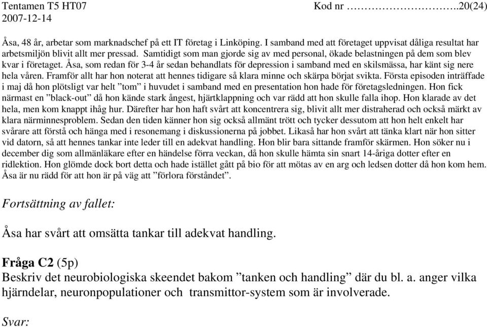 Åsa, som redan för 3-4 år sedan behandlats för depression i samband med en skilsmässa, har känt sig nere hela våren.