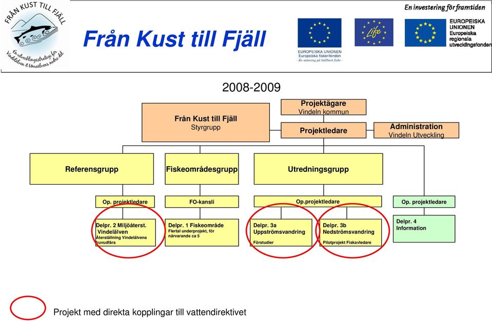 Vindelälven Återställning Vindelälvens huvudfåra Delpr. 1 Fiskeområde Flertal underprojekt, för närvarande ca 5 Delpr.