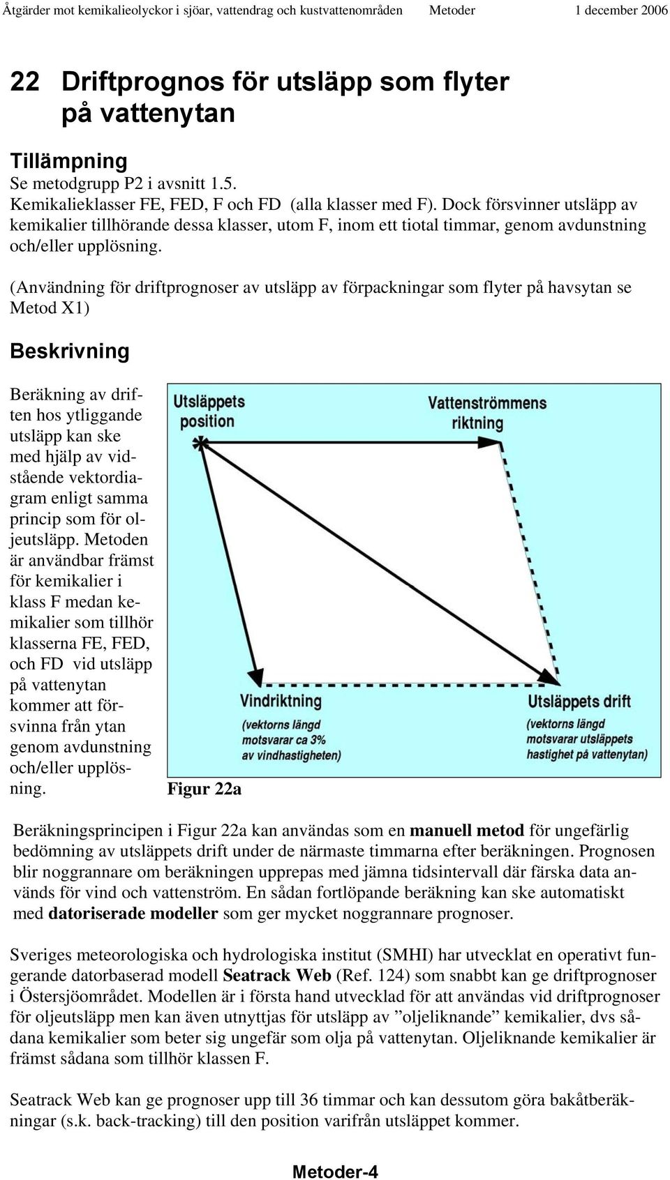 (Användning för driftprognoser av utsläpp av förpackningar som flyter på havsytan se Metod X1) Beräkning av driften hos ytliggande utsläpp kan ske med hjälp av vidstående vektordiagram enligt samma