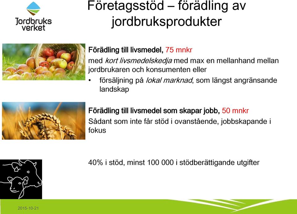 marknad, som längst angränsande landskap Förädling till livsmedel som skapar jobb, 50 mnkr Sådant som