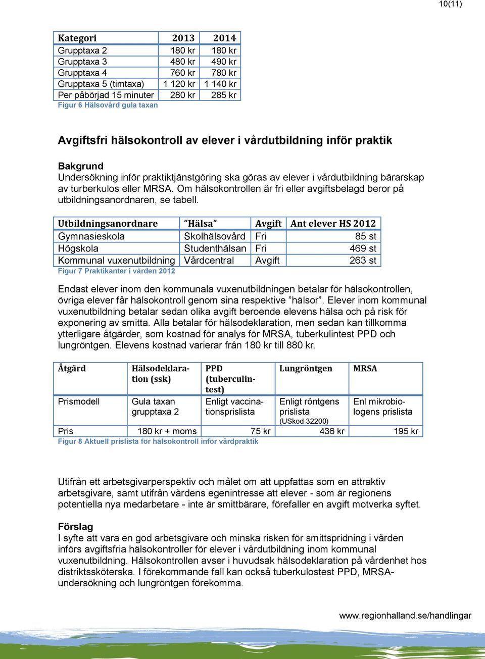 Om hälsokontrollen är fri eller avgiftsbelagd beror på utbildningsanordnaren, se tabell.