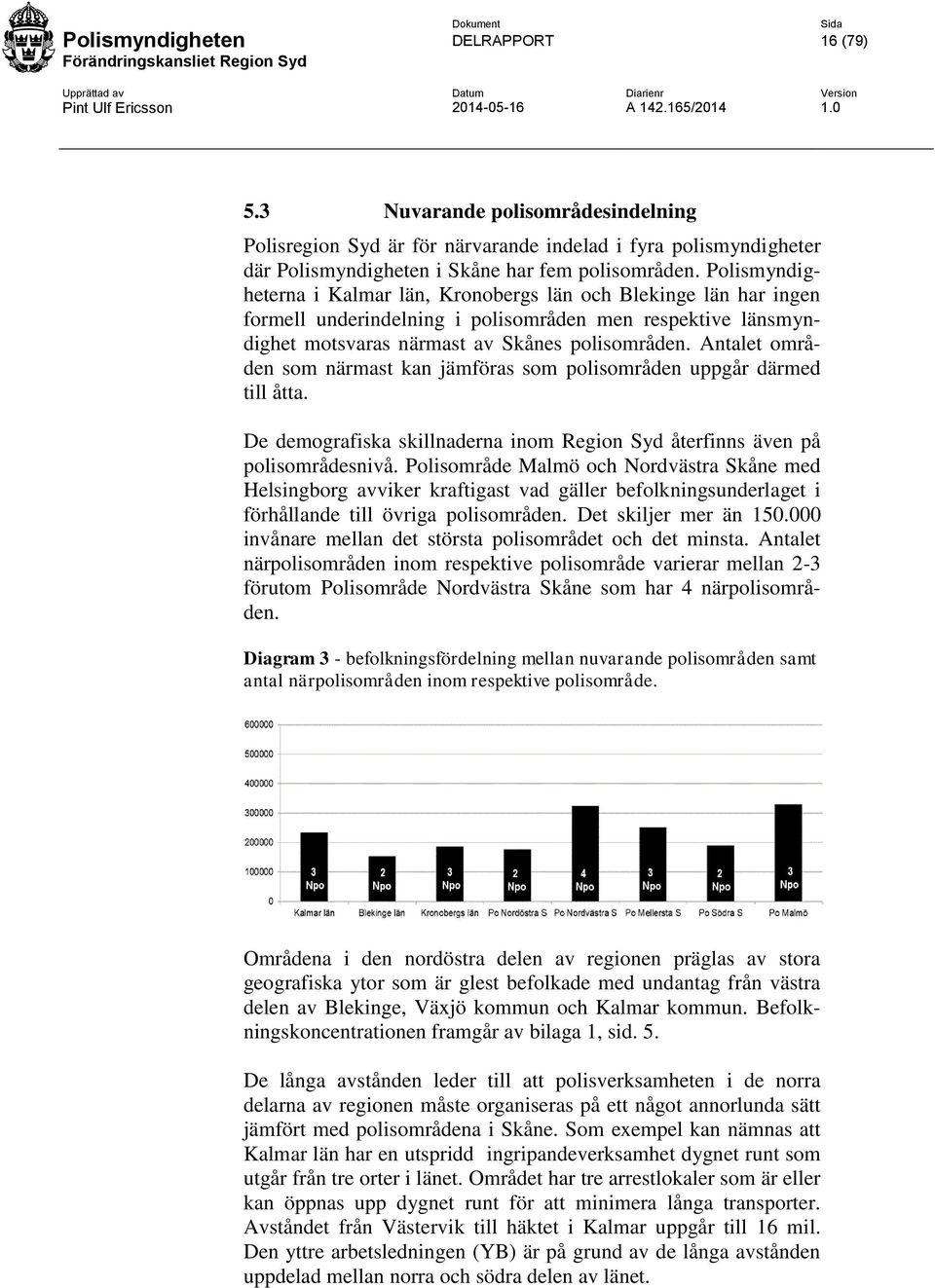 Antalet områden som närmast kan jämföras som polisområden uppgår därmed till åtta. De demografiska skillnaderna inom Region Syd återfinns även på polisområdesnivå.