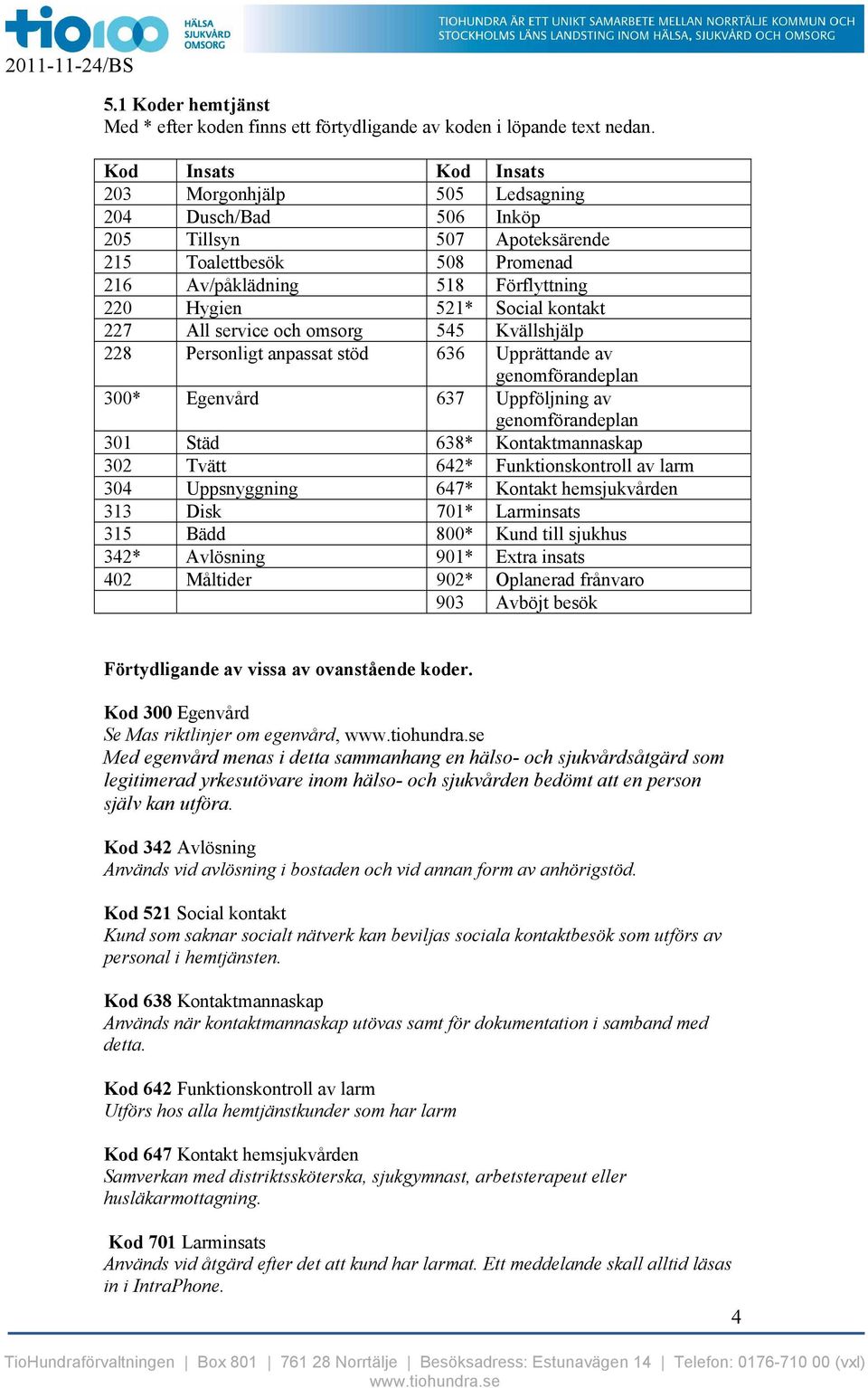 kontakt 227 All service och omsorg 545 Kvällshjälp 228 Personligt anpassat stöd 636 Upprättande av genomförandeplan 300* Egenvård 637 Uppföljning av genomförandeplan 301 Städ 638* Kontaktmannaskap