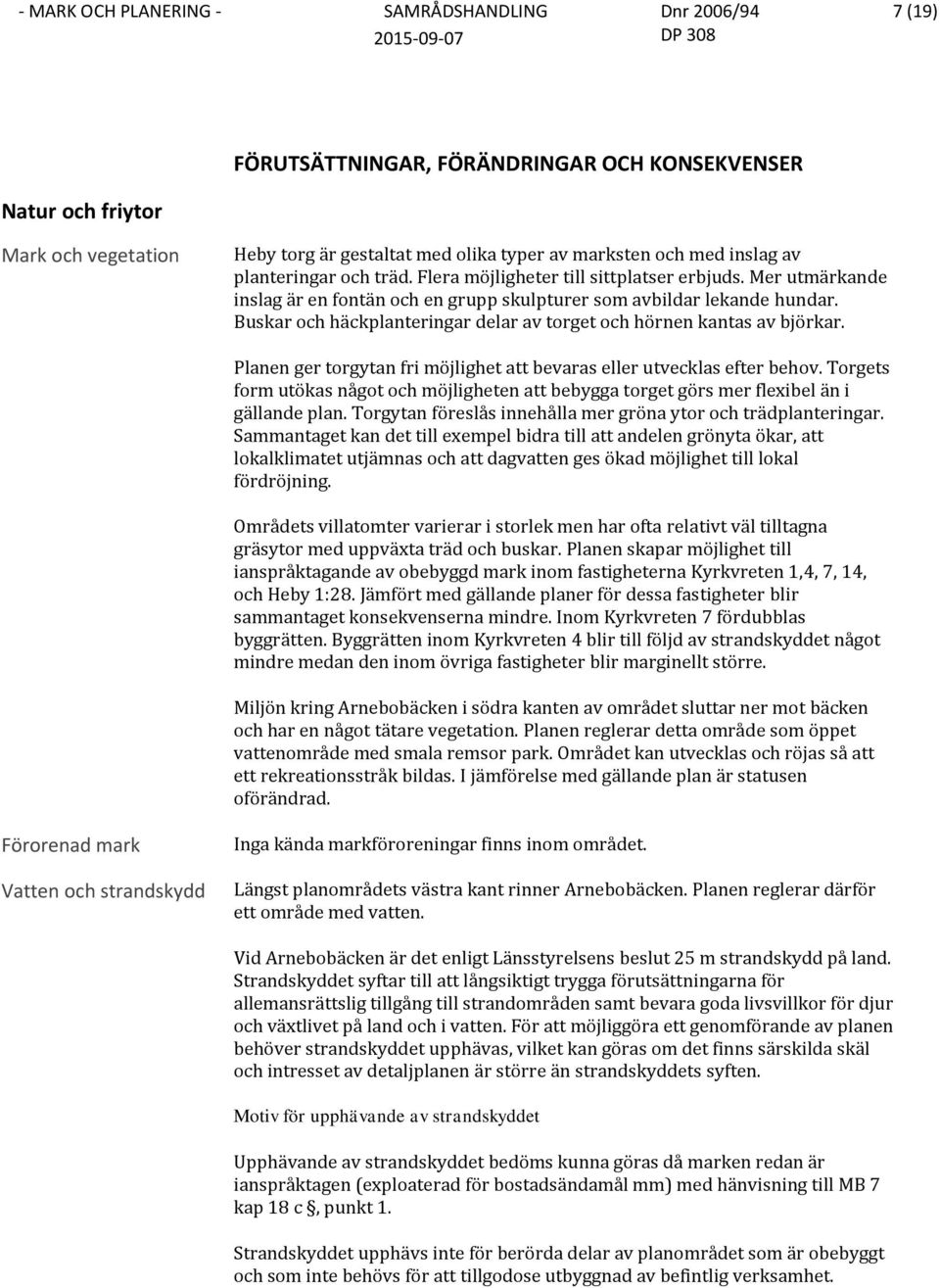 Buskar och häckplanteringar delar av torget och hörnen kantas av björkar. Planen ger torgytan fri möjlighet att bevaras eller utvecklas efter behov.