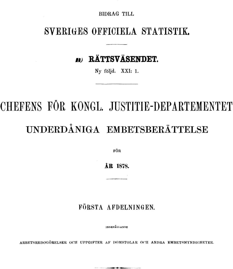 JUSTITIE-DEPARTEMENTET UNDERDÅNIGA EMBETSBERÄTTELSE FÖR ÅR 1878.