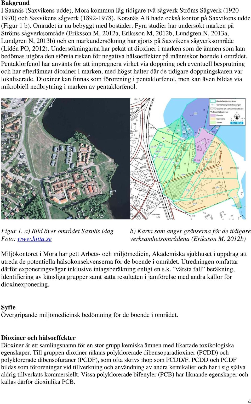 Fyra studier har undersökt marken på Ströms sågverksområde (Eriksson M, 2012a, Eriksson M, 2012b, Lundgren N, 2013a, Lundgren N, 2013b) och en markundersökning har gjorts på Saxvikens sågverksområde