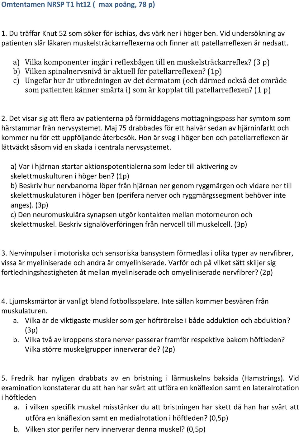 (3 p) b) Vilken spinalnervsnivå är aktuell för patellarreflexen?