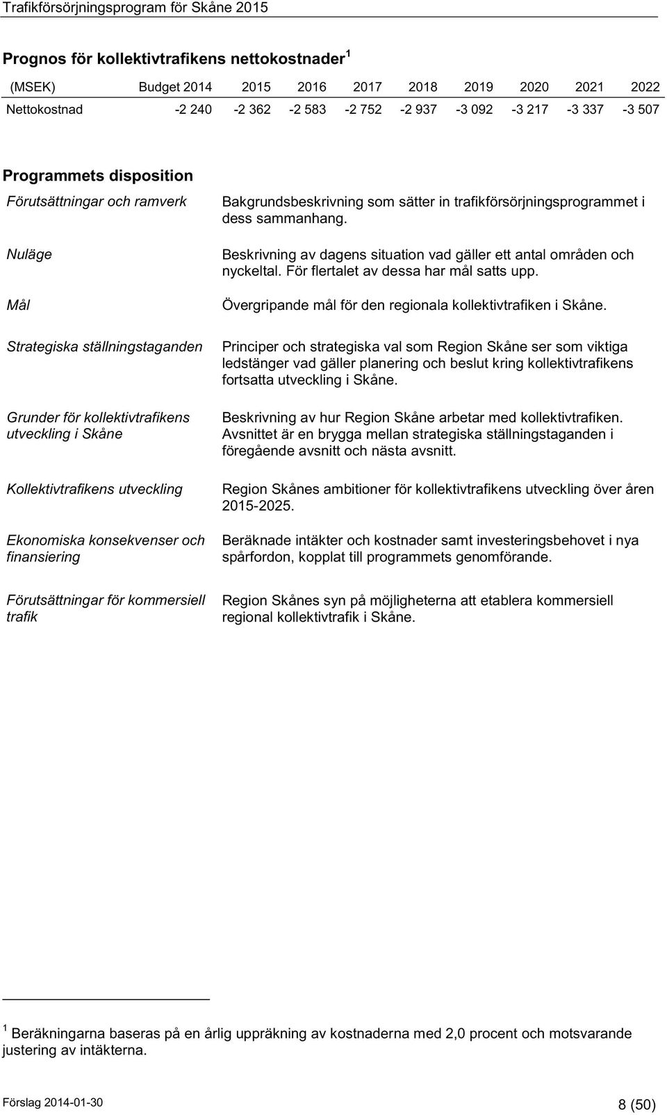 Ekonomiska konsekvenser och finansiering Bakgrundsbeskrivning som sätter in trafikförsörjningsprogrammet i dess sammanhang. Beskrivning av dagens situation vad gäller ett antal områden och nyckeltal.