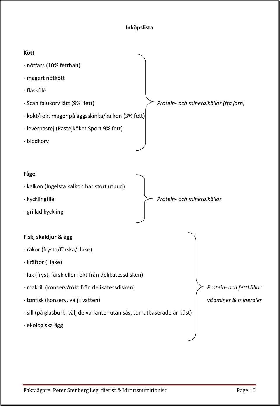(frysta/färska/i lake) - kräftor (i lake) - lax (fryst, färsk eller rökt från delikatessdisken) - makrill (konserv/rökt från delikatessdisken) Protein- och fettkällor - tonfisk (konserv,