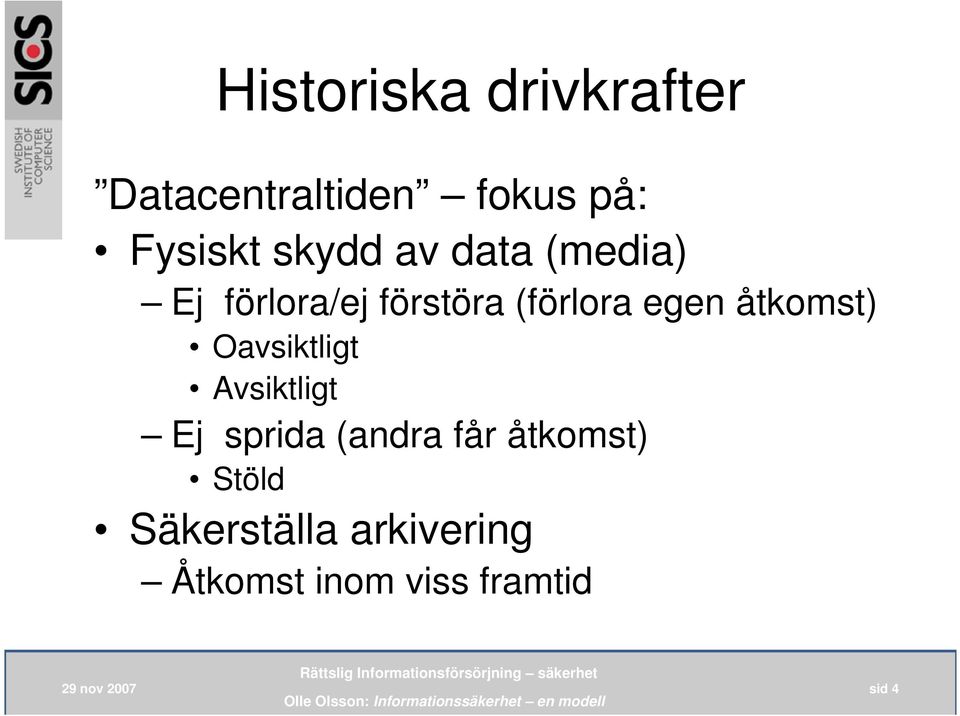 åtkomst) Oavsiktligt Avsiktligt Ej sprida (andra får