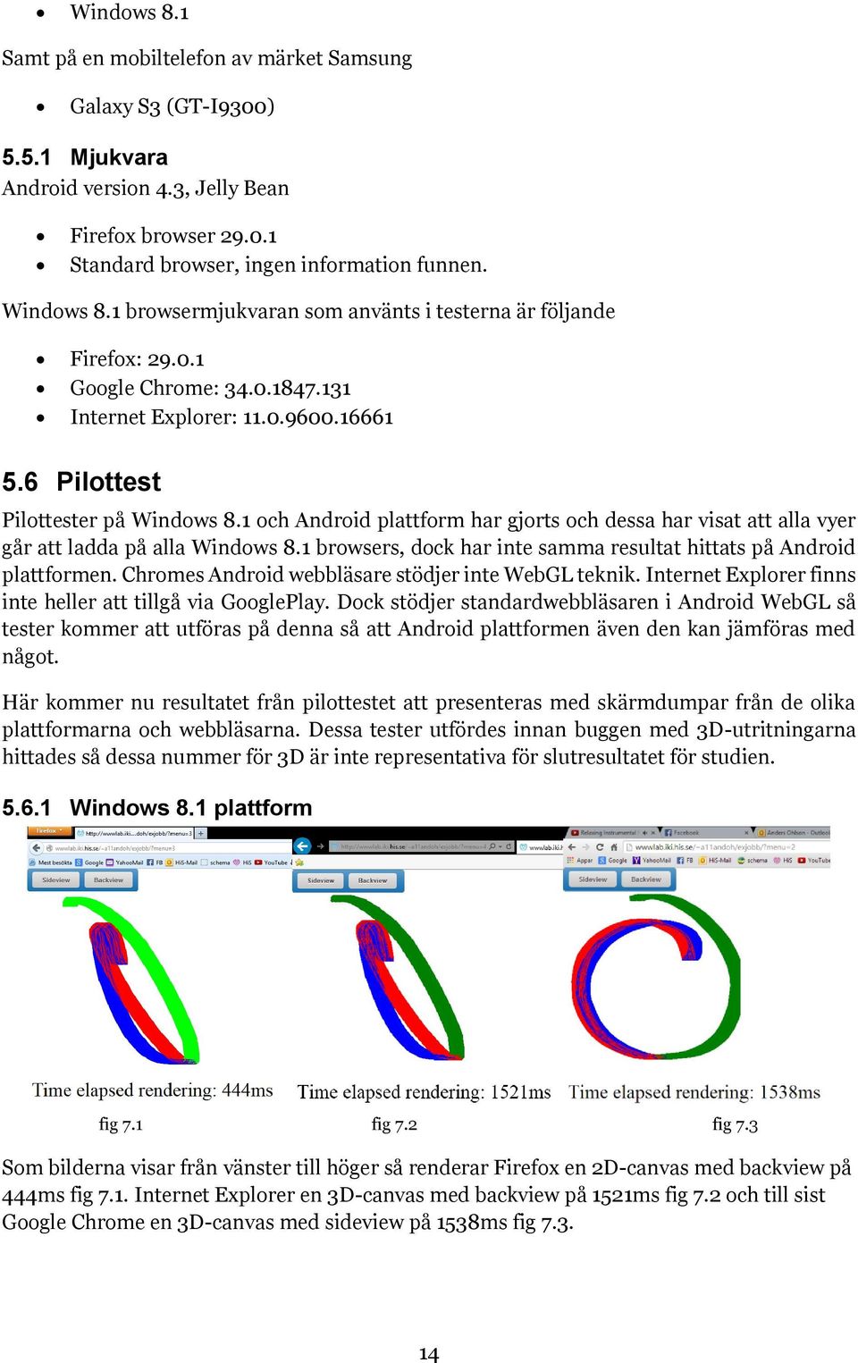 1 och Android plattform har gjorts och dessa har visat att alla vyer går att ladda på alla Windows 8.1 browsers, dock har inte samma resultat hittats på Android plattformen.