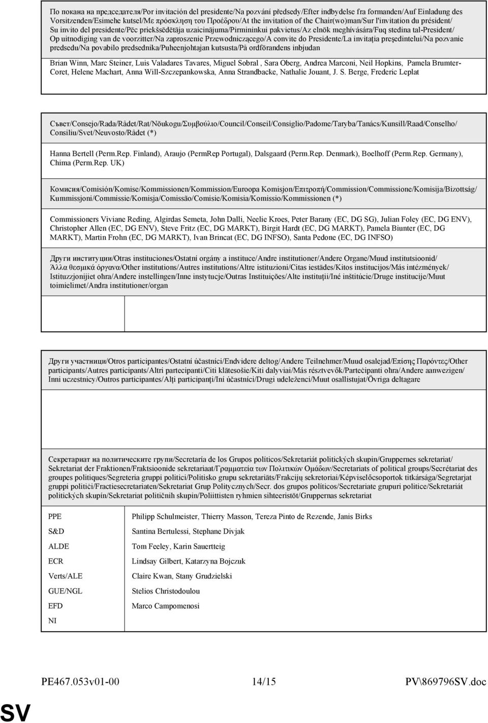 voorzitter/na zaproszenie Przewodniczącego/A convite do Presidente/La invitaţia preşedintelui/na pozvanie predsedu/na povabilo predsednika/puheenjohtajan kutsusta/på ordförandens inbjudan Brian Winn,