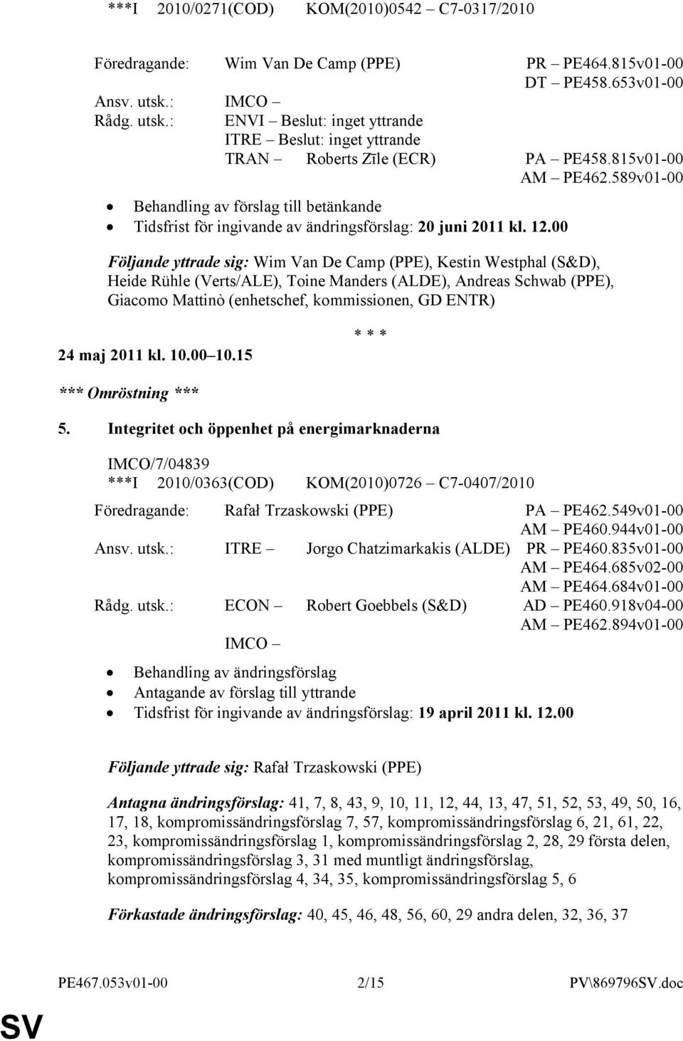 589v01-00 Behandling av förslag till betänkande Tidsfrist för ingivande av ändringsförslag: 20 juni 2011 kl. 12.