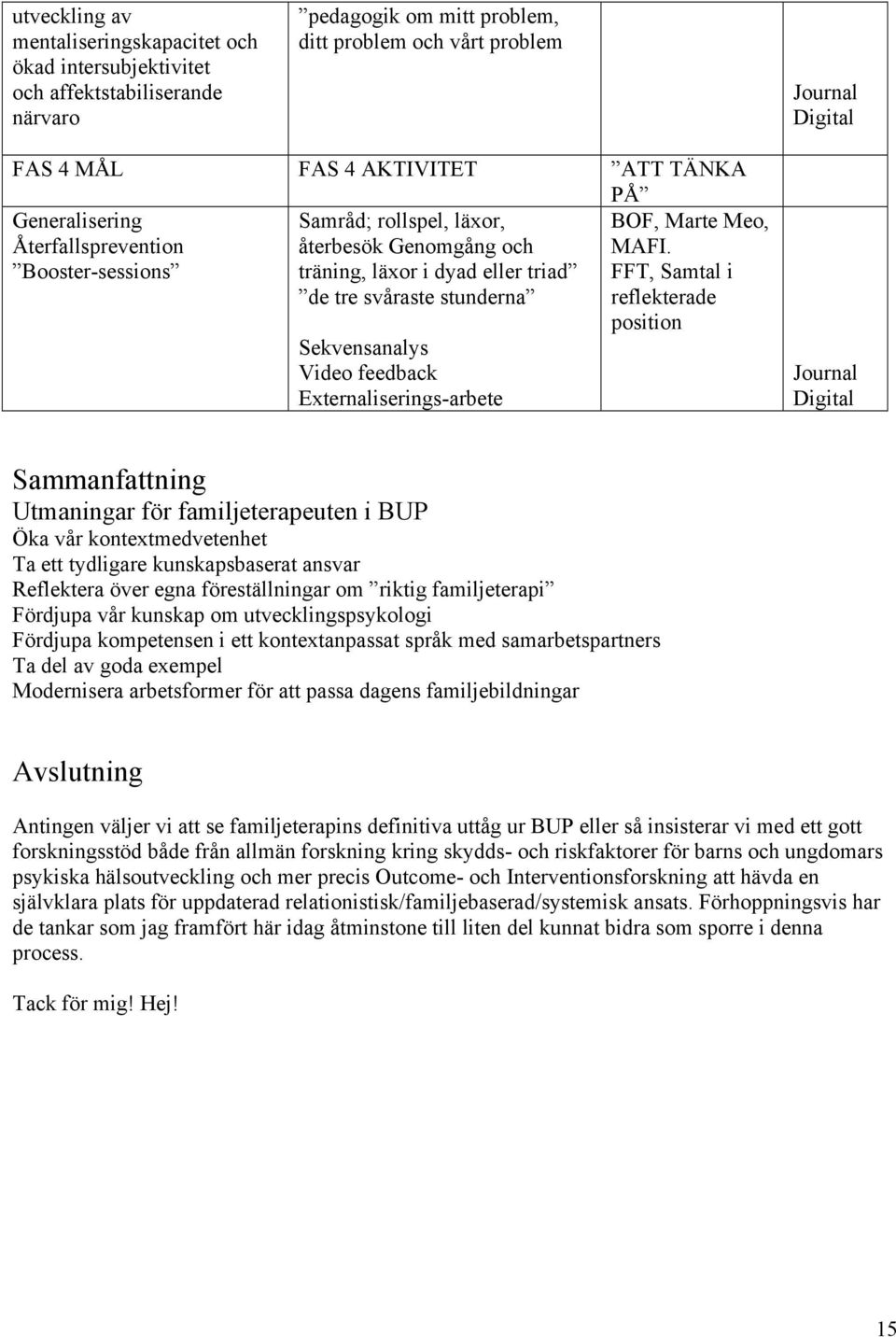 feedback Externaliserings-arbete BOF, Marte Meo, MAFI.