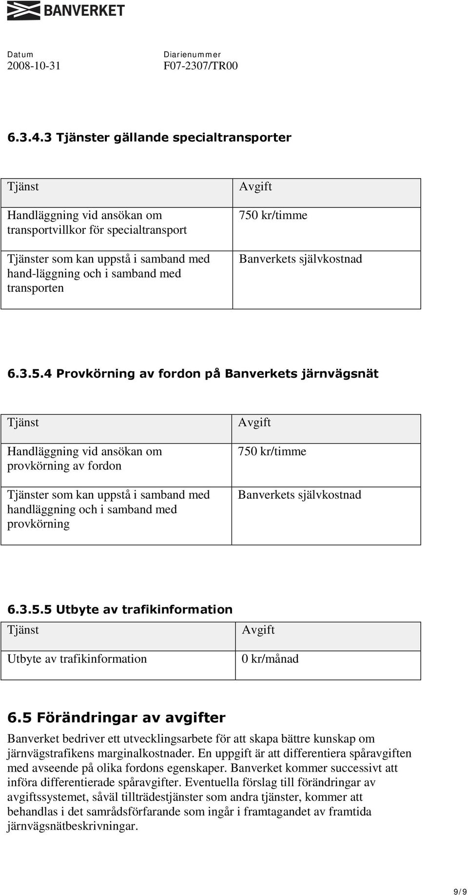 Banverkets självkostnad 6.3.5.