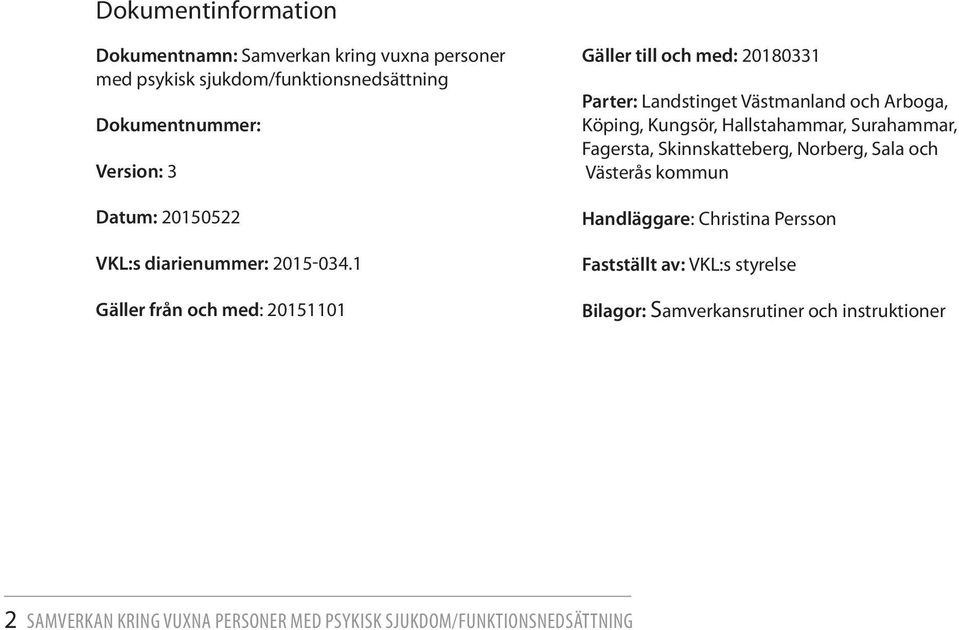 1 Gäller från och med: 20151101 Gäller till och med: 20180331 Parter: Landstinget Västmanland och Arboga, Köping, Kungsör, Hallstahammar,