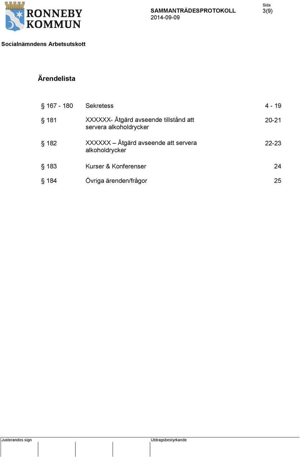 XXXXXX Åtgärd avseende att servera alkoholdrycker 20-21